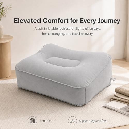 Inflatable Foot Rest Pillow, Flocking PVC Travel Cushion, Portable Foldable Grey Leg Support for Plane Office Car, Reduces Leg Fatigue on Long Trips — view 3