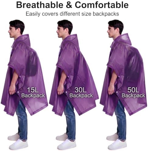 JITIFAZH Rain Poncho for Adults, 2‑Pack Reusable Waterproof Cape with Hood — view 5