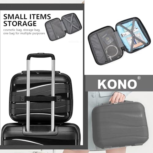 Kono Suitcase Sets of 2 Piece Lightweight Carry On Hand Cabin Luggage Polypropylene Hard Shell Suitcase with TSA Lock Spinner Wheels Travel with Beauty Case (Set of 2, Black) — view 4