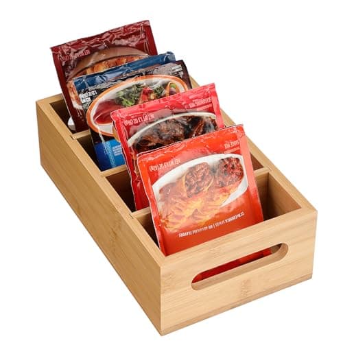 SUMNACON Bamboo Divided Seasoning Packet Organizer with 3 Removable Divider