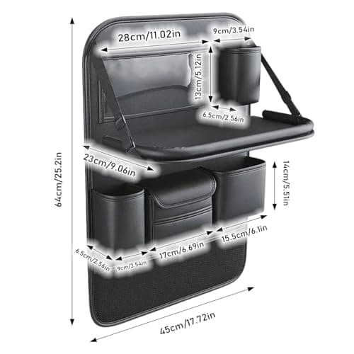 2 Pack Leather Car Backseat Organizer with Foldable Table Tray, Car Storage Organizer with Tablet Holder, Car Seat Back Protectors Kick Mats Travel Accessories, Universal Fit for Most Cars (Black) — view 3