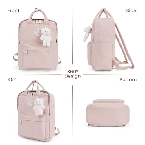 TIAASTAP Aesthetic Backpack School Bags for Girls Kawaii School Backpack with Cute Pendant Preppy School Bag for Kids Boys Teenage Primary Secondary Middle School (Pink) — view 2
