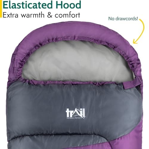 Trail Kids Sleeping Bag Mummy Shape 3 Season Camping 300gsm Boys Girls with Lightweight Rucksack Bag (Purple) — view 4