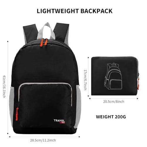 Risipu 20-35L Lightweight Foldable Backpack, Student Backpack, Small Rucksack Water Resistant Durable Packable Backpacks for Women Men Outdoor Camping Travelling Walking Hiking Biking (Black) — view 6