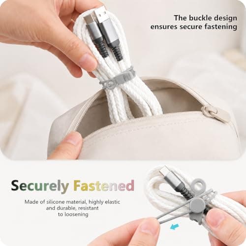 Silicone Cable Organiser Straps, Reusable Elastic Cable Ties for USB Cables, Phone Chargers, Earphones & Wires, Multi-Colour Cord Management Wraps for Home Office Travel (6 PCS) — view 3
