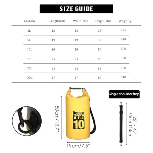 MORAINJAY 10L Yellow Dry Bag,Waterproof Bag with Single Adjustable Shoulder Strap,Middle Capacity Dry Sack 2L 5L 10L 15L 20L 30L for Outdoor Camping,Rafting,Swimming,Boating,Surfing — view 2