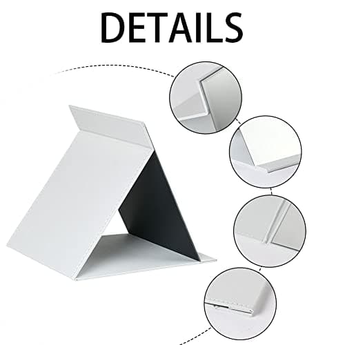OSDUE Folding Tabletop Mirror, 21.5 * 15.5cm White PU Leather Portable Travel and Desktop Vanity Mirror with Stand for Office Desk, Vanity Table, Camping — view 3