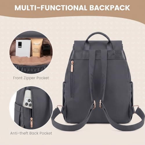 LOVEVOOK Rucksack Bag for Women Small Fashion Backpack for Ladies Lightweight Handbag School Bags for Girls Anti-theft Mini Cute Daypack for Uni Work Travel, Grey — view 5