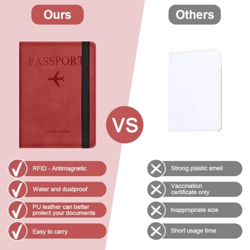 AOOSU Passport Holder Cover, PU Leather Passport Cover with RFID Blocking Travel Wallet, Portable Universal Travel Wallet Case Organiser for Money, Boarding Passes, Credit Cards Ocean Red — view 6