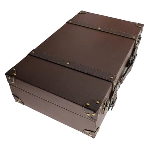 Jenivaint Vintage Leather Suitcase with Lock, European Style Storage Box — view 2