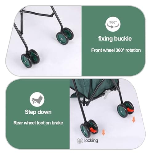 Umbrella Dog Strollers, Pet Pushchairs for Small/Medium Dogs and Cats, Puppy Stroller with Breathable Mesh, 4 Wheels with Universal Front Wheels, Lightweight Carts for Outdoor Travel (Dark Green) — view 5