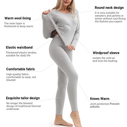 Thermal Underwear Women Ultra-Soft Long Johns Set Base Layer Skiing Winter Warm Top & Bottom - grey - S — view 3