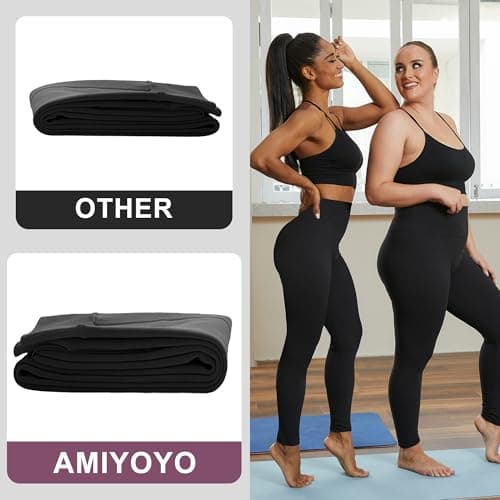 AMIYOYO Fleece Lined Leggings Women High Waisted Thermal Leggings Black — view 5
