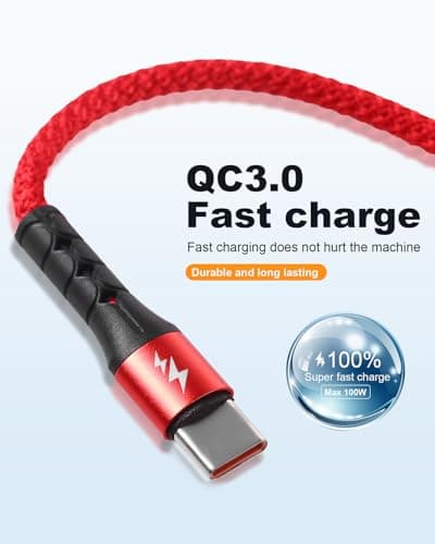 SIQIWO 4 in 1 USB C Charger Cable, 3A Fast Charging Type C Cord 1.2M Red — view 3