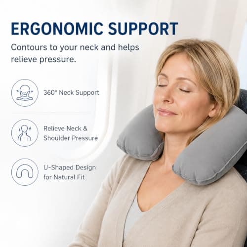 ABinCHAOBang 2 Sets Inflatable Travel Neck Pillows, Compact Neck Support Pillow for Adult and Kids, Foldable/Portable Travel Necks Pillow for Airplane Trains Car and Office (Blue, Gray) — view 5