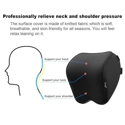 Crofy 2-Pack Car Neck Pillow, Softness Car Headrest Pillow for Driving with Adjustable Strap, 100% Memory Foam and Breathable Removable Cover, Comfortable Ergonomic Design, Black — view 6