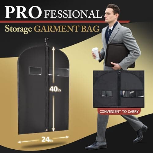 Hleelomi 40-inch Garment Bags for Travel, Garment Bags for Hanging Clothes with Zipper and Visible Transparent Window, 1 Pack，Black — view 4