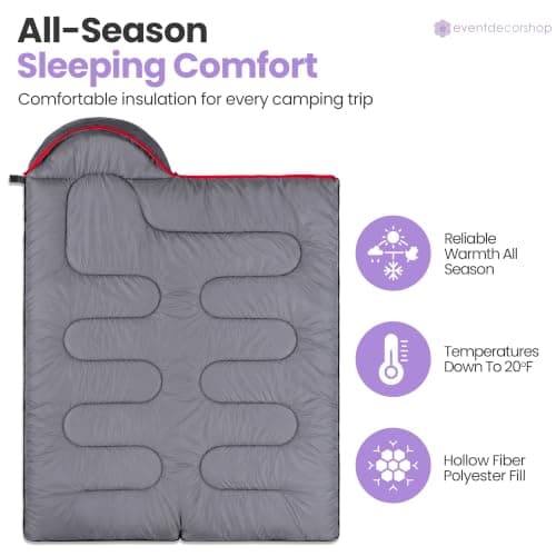 Event Decor Shop 4-Season Sleeping Bag for Adults, Waterproof, Grey & Red — view 4