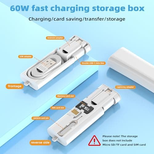 Cable Storage Box USB Adapter Charging Type C 60W Data Micro USB Multi Kit Charger Travel Portable Multifunctional Lightning 27W Transfer Accessories Organiser Universal for iPhone 17 16 15 14 Pro Max — view 3