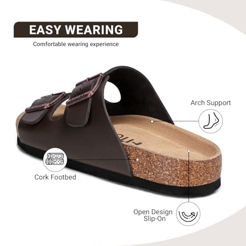 FITORY Mens Leather Sandals, Cork Footbed Slides for Summer Mocha Size 9.5 — view 4