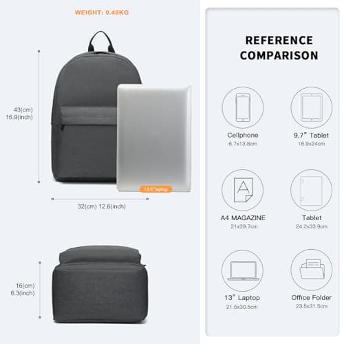 Kono Children's Backpack School Bag for Boys and Girls Lightweight Rucksack for Teenagers Students Bookbag Travel Casual Daypack Women Men (Dark Grey) — view 5