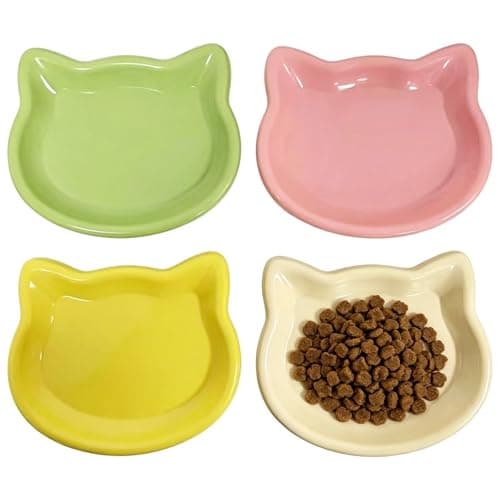 4-Pack Cat Bowls Set, Shallow Kitten Bowls, Low-Edge Wide Anti-Spill Whisker-Friendly Non-Slip Plastic Feeding Dishes for Indoor Cats