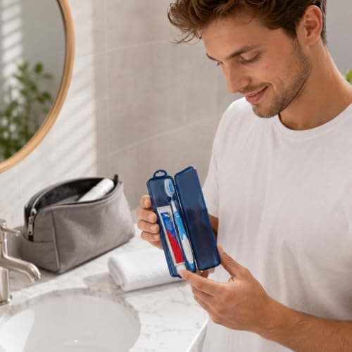 GYTFOG 4 Pack Toothbrush Travel Holder, Toothbrush Travel Case, Portable Travel Toothbrush Holder, Toothbrush Cover for Fitness Daily Use, Blue Black Green Brown — view 5