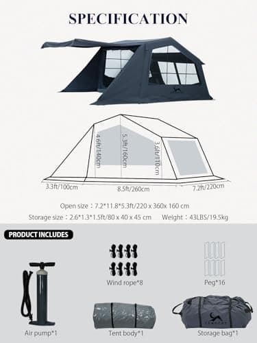 MC TOMOUNT Inflatable Camping Tent, Family Cotton Canvas Blow Up Tent — view 2