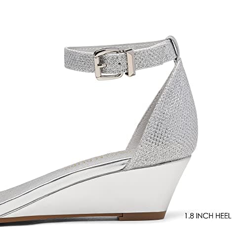 DREAM PAIRS Women's Ingrid Ankle Strap Low Wedge Sandals,Size 5.5,Silver/Plaid,Ingrid — view 4