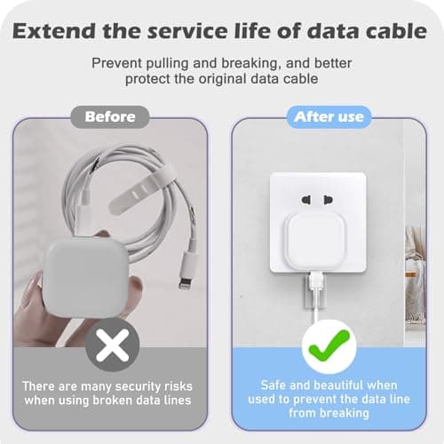 DiyGody Charger Protector Set for iPhone Charger Plug, Protective Cover for UK Apple 18/20W Power Adapter, Data Cable Case Wire Saver in TPU for USB-C Type-L, Phone Charger Protection for Girls, White — view 4