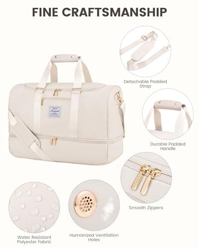 LOVEVOOK Travel Bags for Women, 50L Large Weekend Overnight Holdall Hospital Bags with Toiletry Bag, Shoe Compartment & Wet Pocket, Waterproof Cabin Hand Luggage Bag for Travel Gym Sports, Beige — view 4