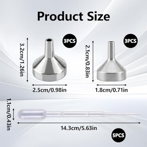 6 Pcs Mini Funnels Set Stainless Steel Small Funnels with 5 2ml Droppers 1.8cm & 2.5cm Tiny Funnels for Filling Small Bottles Essential Oils Perfume and Cosmetics — view 2