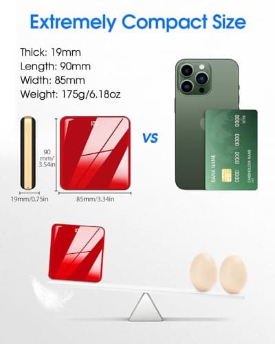 Portable Charger, 10000mAh Power Bank with Built in 4 Cables, Slim Smallest Portable Charger LED Display, External Battery Pack Travel Essential Phone Charger for iPhone Samsung iPad Android (Red) — view 3