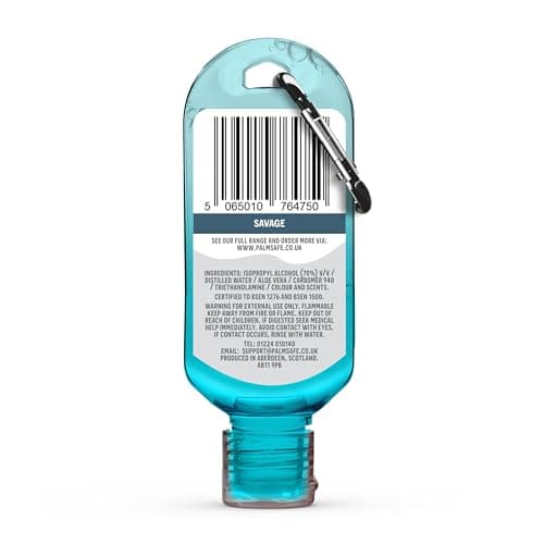 Palm Safe Savage 60ml Anti Bacterial Premium Hand Sanitiser Travel Size Refillable Clip Bottle Quick Drying Non Sticky Extra Moisturising Kills 99.9% of Viruses and Bacteria — view 2
