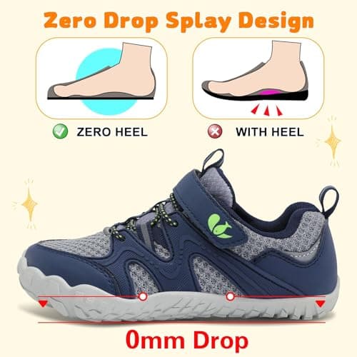 JOINFREE Kids Walking Shoes Girls Boys Barefoot Sneakers Toddler Non-Slip Hiking Shoe Tennis Sneaker Grey Green 13 UK Child — view 5
