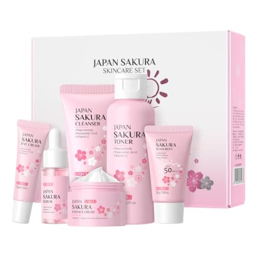 LAIKOU Sakura Skincare Set for Teenage Girls, 6Pcs Skin Care Sets & Kits