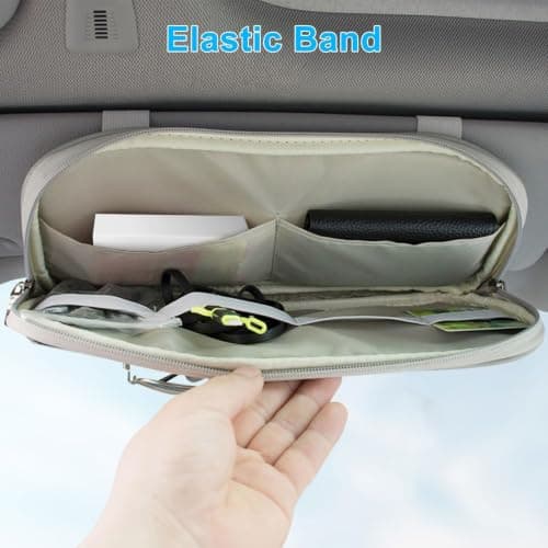 Linkstyle Car Sun Visor Organizer, Auto Interior Leather Storage Pocket Pouch, Car Sunglasses Holder, Bag for Card License Registration Pen — view 3