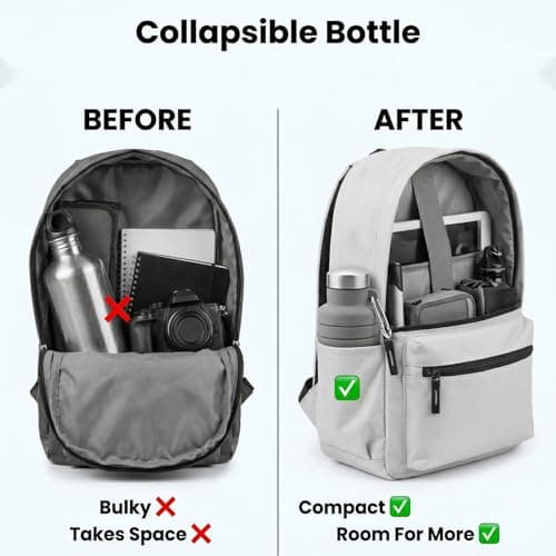 Gaomumu 500ML Collapsible Water Bottle, Silicone Travel Tumbler with Leakproof Cap, Foldable Gym Bottle with Carabiner Clip for Outdoor Sports, Hiking, Camping, Travel(Grey) — view 5