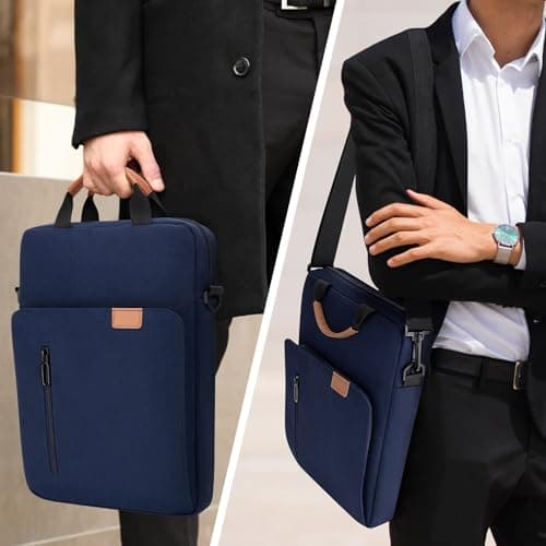 jooeer 13-14 Inch Laptop Sleeve Case Waterproof Polyester Shoulder Bag Compatible with MacBook Air Pro M4 M3 M2 M1, Surface Pro (Navy Blue, 14 Inch) — view 6