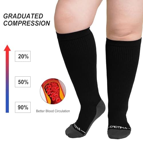 PUTUO Large Calf Flight Socks: Plus Size Compression Sock for Men Women - Extra Wide Calf Graduated Compression Stockings for Support Travel Pregnancy Edema Nurses Seniors 20-30 mmhg Black 3XL 3Pairs — view 3