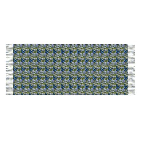 Blue Butterfly Print Elegant Fringe Scarf Shawl Wrap For Women Winter Fall Spring Travel Accessory Gift — view 5