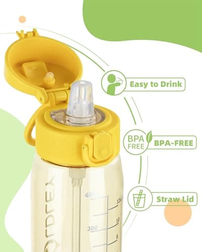 OLDLEY Kids Water Bottles with Straw 420ml/14oz Leakproof Tritan Water Bottle for School with Handle BPA Free Time Marker Sports Drinking Bottle for Boys Girls (Yellow) — view 2