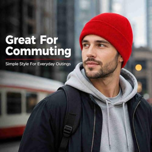 RubyTint Red Stretch-Fit Knit Beanie, Ribbed Cuffed — view 6