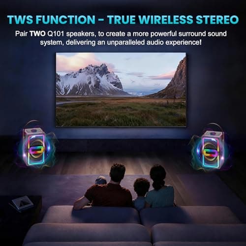 Bluetooth Speaker, 120W Peak Power Portable Speakers Wireless (Burgundy) — view 3
