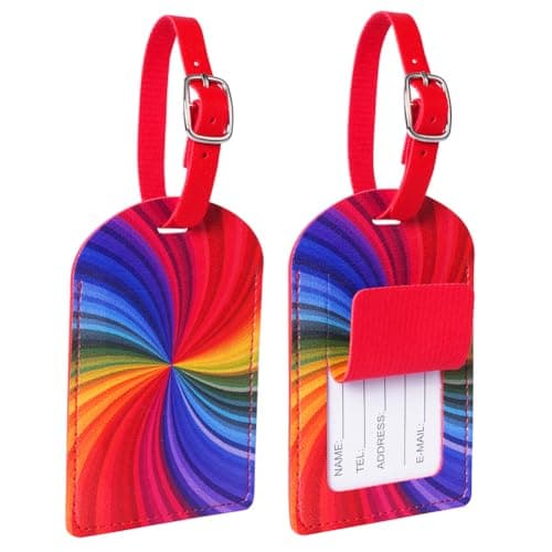 flintronic Travel Luggage Tags, 2PCS Baggage Labels, Suitcase ID Tags, Handbag Tag Labels, Luggage Suitcases Tags for Preventing Loss of Bags and Suitcases-Rainbow