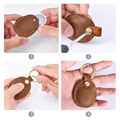 LZHRISING Burgundy Genuine Leather Apple Airtag Holder, Air Tag Case Gps Tracker, Airtag Keychain Accessories, Gps Case with Key Ring for Key Chain,Wallet,Luggage,Cat,Dog,Pets — view 5