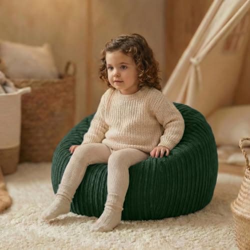 Bags of Beans Corduroy Kids Bean Bag Chair - Machine Wash - Forest Green — view 2