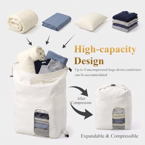 2Pcs Roll Top Compression Storage Bags, 130L Polyester Fabric Clear Window — view 4