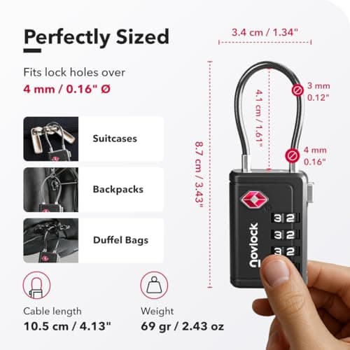 TSA Luggage Locks with Alert Indicator – 4-Digit Travel Padlocks with Flexible Cables for Suitcases, Backpacks & More – Suitcase Locks, 4-Pack, Black — view 2