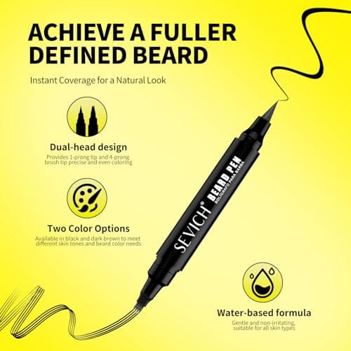 Sevich Beard Pen, Double-Sided Beard Styling Tool with 4-Pointed Filling Tip and 1-Pointed Contour Tip for a Natural-Looking Beard, Water and Sweat-Resistant, Travel Size, Dark Brown — view 2